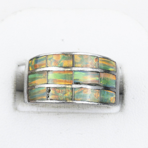 lot 336 image: Synthetic Opal Inlay Sterling Silver Band. Size 8.5 - 8.75.
