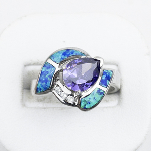 lot 337 image: Amethyst Opal CZ Sterling Silver Ring. Size 9 - 9.25.
