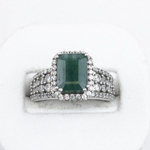 lot 341 image: DJoy Natural Emerald & CZ Sterling Silver Ring. Size 6 - 6.25.