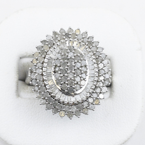 lot 349 image: Large Cluster Diamond  Sterling Silver Ring. Size 7 - 7.25.