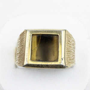 lot 351 image: Unknown Maker (Made In Italy) Mens Cats Eye 10K Hge Signet Ring . Size 10.25 - 10.5.