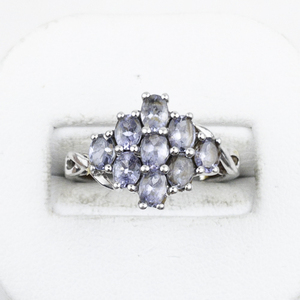 lot 355 image: Tanzanite Cluster Sterling Silver Ring. Size 7 - 7.25.