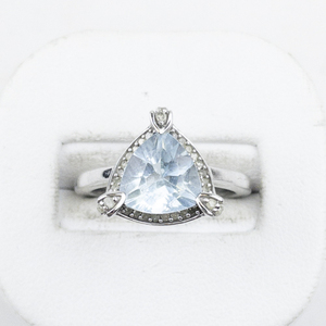 lot 358 image: Lorenzo Aquamarine And CZ Sterling Silver Ring. Size 7 - 7.25.