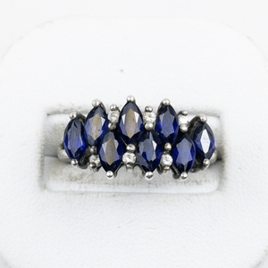 lot 360 image: Lab Grown Blue Sapphire Cluster sterling Silver Statement Ring . Size 8 - 8.25.