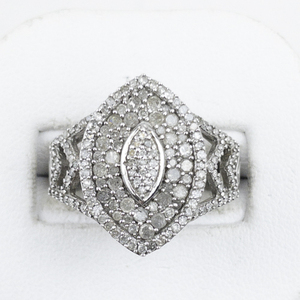 lot 363 image: STS Jewels Diamond Cluster Sterling Silver Statement Ring . Size 7 - 7.25.