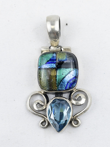 lot 376 image: Multi-Colored Dichroic Glass & Blue Topaz sterling silver pendant (no chain).