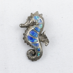 lot 378 image: Beautiful Created Opal Seahorse sterling silver pendant (no chain).