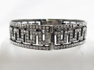 lot 433 image: Greek Key Rhinestone Accented Sterling Silver Bangle Bracelet.