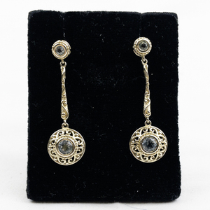 lot 453 image: Filigree Aquamarine Drop Vermeil (Sterling Silver) Dangle Earrings .