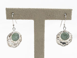 lot 458 image: Jerusalem Israel  Roman Glass Sterling Silver French Wire Dangle Earrings .
