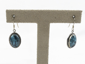 lot 462 image: Turquoise  Drop Sterling Silver French Wire Dangle Earrings .