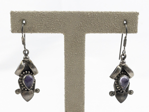 lot 473 image: Amethyst Heart Drop Sterling Silver French Wire Dangle Earrings .