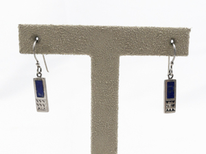 lot 481 image: Lapis Sterling Silver French Wire Dangle Earrings .
