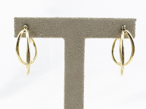lot 486 image: Interlocking Ovals Gold Tone Base Metal Hinged Wire Hoop Earrings.