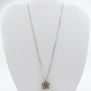 lot 517 image: Pink Crystal Accented Flower Rose Plated Sterling Silver Pendant Necklace .