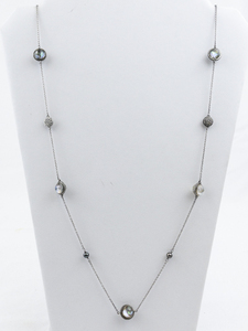 lot 533 image: Marcasite, Abalone, & Rhinestone Sterling Silver Station Necklace.