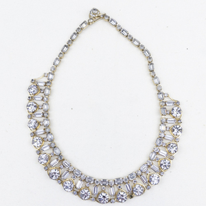 lot 554 image: Kramer of NY Blue Rhinestone Victorian Gold Tone Base Metal Necklace.