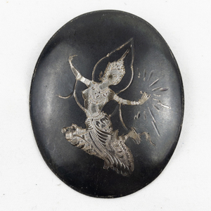 lot 388 image: Large Oval Siam Dancer Goddess Niello Sterling Silver Brooch .