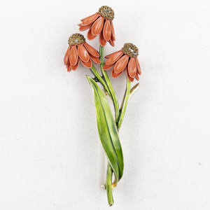 lot 397 image: Three Pink Enamel Flower gold Tone Base Metal Brooch .
