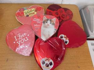 lot 53 image: Russell Stover Valentines Heart Assorted Chocolates Candy Lot of 5 Boxes.