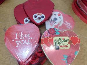 lot 55 image: Russell Stover Valentines Heart Assorted Chocolates Candy Lot of 5 Boxes.