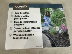 lot 44 image: New 92 Piece Orbit Drip Watering Tool Box with Sprinklers, Valves, Fittings, and More