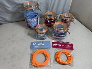 lot 91 image: 5 New Kilner Flip Top Storage Jars with Extra Replacement Seals