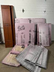 lot 2 image: Take What You Want Pink Foam Insulation, Reflectix Insulation, Wood Closet Doors