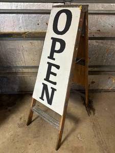 lot 7 image: Boutique Open Sign Made from Old Wood Step Ladder - Double Sided