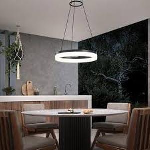 Artika Optical Ring 1-Light Black Modern 3 CCT Intergrated LED Outdoor Ceiling Hanging Porch Pendant-Light   Customer Returns See Pictures