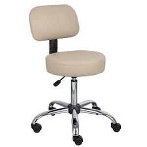 lot 18 image: BOSS Office Products Beige Vinyl Task Stool with Back Rest, Chrome Base and Seat Height Adjustment Customer Returns See Pictures