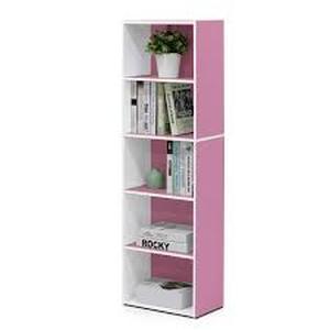 lot 22 image: Furinno Tropika 52 in. PinkWhite Faux Wood 5-shelf Standard Bookcase with Storage Customer Returns See Pictures