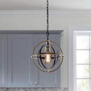 Home Decorators Collection Barton Bay 1-Light Bronze and Champagne Pewter Orb Mini Pendant Hangling Light  Customer Returns See Pictures