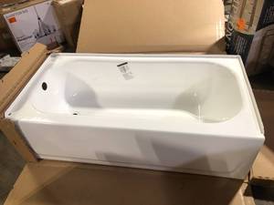 lot 28 image: Bootz Industries Maui 60 in. x 30 in. Soaking Bathtub with Left Drain in White Damaged   Customer Returns See Pictures