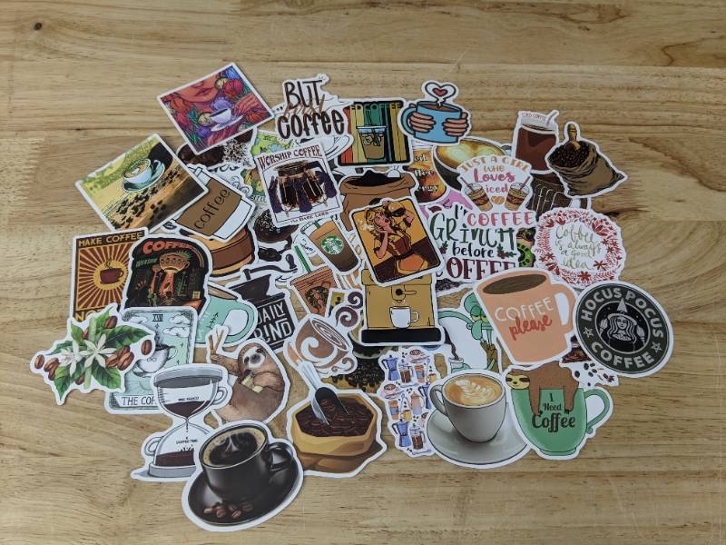 lot 1004 image: 50 Brand New Coffee Theme Aesthetic Stickers for Water Bottles, Laptops, Scrapbooking Etc E