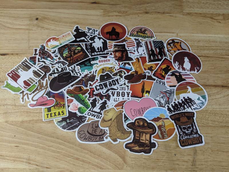 lot 110D image: 50 New Cowboy Western Theme Aesthetic Stickers for Water Bottles, Laptops, Scrapbooking Etc E
