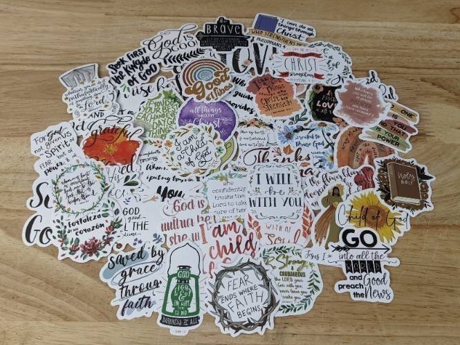 lot 39E image: 50 New Faith and Spiritual Quotes Aesthetic Stickers for Water Bottles, Laptops, Scrapbooking Etc E