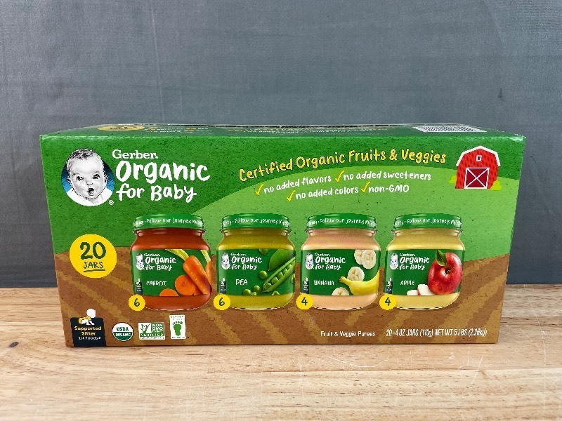 lot 2 image: Brand New Case of 20 Gerber 1st Foods Organic Baby Food, Fruit & Veggie Value Pack 4 oz. N