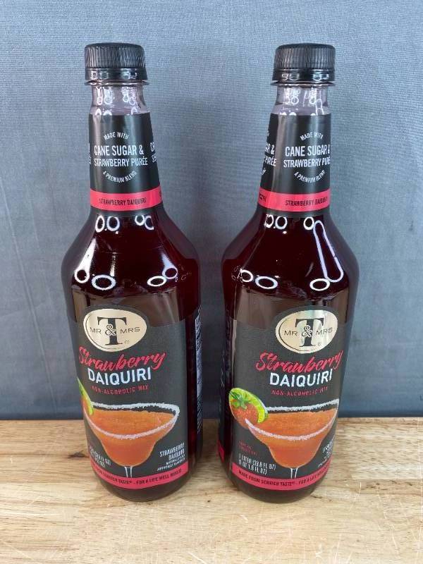 lot 30G image: 2 Brand New Bottles of Mr & Mrs T Strawberry Daiquiri Margarita Mix, 1L N