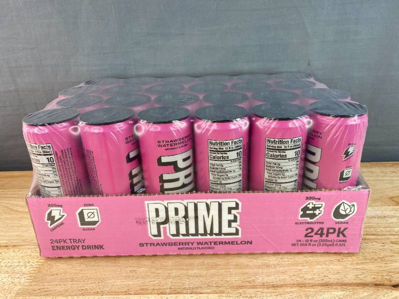 lot 17C image: 24 Brand New Prime Strawberry Watermelon 12oz Cans N