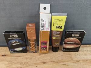 lot 27D image: Brand New Maybelline New York Makeup Python Metallic Lip Kits, Sun Kissed Blush, Under-Eye Concealer and Fit Me Tinted Moisturizer N