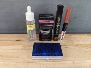 lot 120D image: Lot of 5 Brand New Makeup Items Eyeshadow, Tanologist Self-Tan Drops, StyleWurks Face Primer, Rimmel London Provocalips, Ardell Brow Confidential N