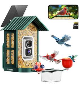 lot 55 image: Brand New Soliom BF08s AI Smart Bird Feeder Camera with 2K Live Video, DIY Feeder Add-ons, 1.6L $229.99 Retail B
