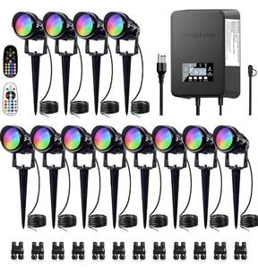 lot 57 image: New 12 Pack RGBW Color Changing Landscape Lights with 300W Low Voltage Landscape Transformer 12-24V LED Landscape Lighting Kit Waterproof Multicolor Spotlights for Christmas House Yard Tree Garden $161.99 Retail B