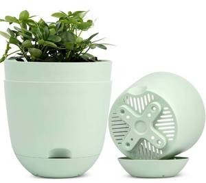 lot 59 image: Brand New 6 Self Watering Pots, 6 Inch Planters for Indoor Plants Flower Garden Pot with Drainage Hole and Deep Reservoir, 2 Sets of 3 B