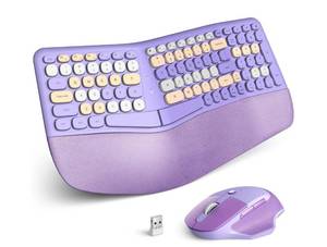 lot 60 image: New Ergonomic Wireless Keyboard and Mouse Combo Lavender 2.4G Split Colorful Keyboard with Wrist Rest 3 Level DPI Adjustable Optical Mouse for Windows, Mac, PC, Laptop $59.99 Retail B