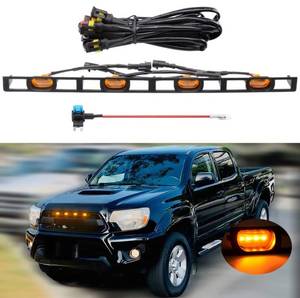 lot 65 image: New Amber LED Lights 4PCS Front Grille Raptor Lamps Car Accessories with Harness and Fuse, Compatible with 2012 2013 2014 2015 Toyotaa Tacoma with TRD Pro Grille B