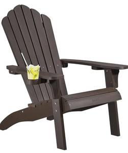 lot 67 image: Brand New Cecarol Normal Size Adirondack Chair Plastic, Outdoor Fire Pit Chair with Cup Holder, Adirondack Patio Chair Weather Resistant for Outside, Porch, Lawn, Garden Coffee $139.99 Retail B