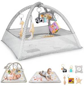 lot 73 image: New 6-in-1 Baby Play Gym Activity Center, Portable Baby Activity Mat with 6 Removable Toys for Motor Skills & Sensory Development, Baby Tummy Time Play Mat for 0-18 Months, Easy Clean & Assemble Grey B