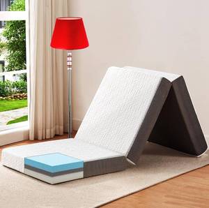 lot 116 image: Brand New BedLuxury 4 Inch Tri Folding Mattress Full Size with Storage Bag, Foldable Memory Foam Topper Portable Floor Guest Bed $169.99 RetailB